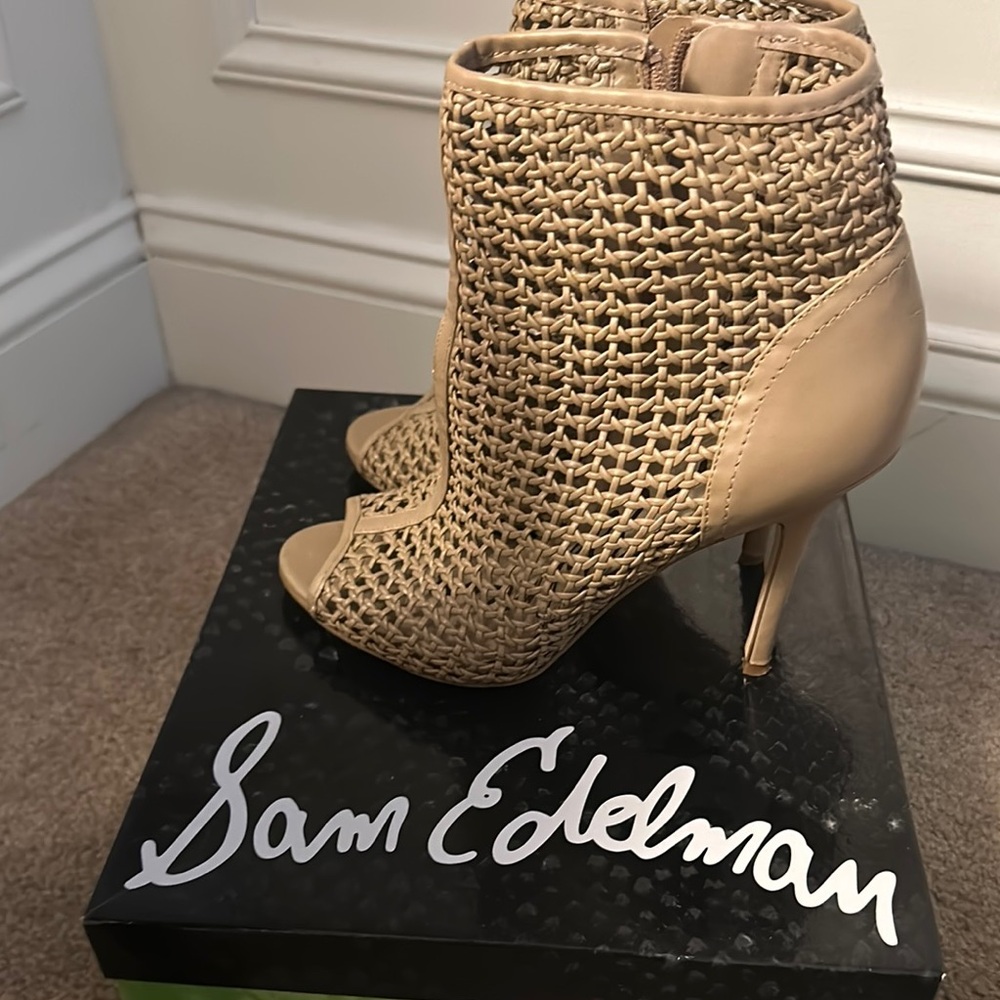 Sam Edelman Tan Heeled Boots with Woven Design
